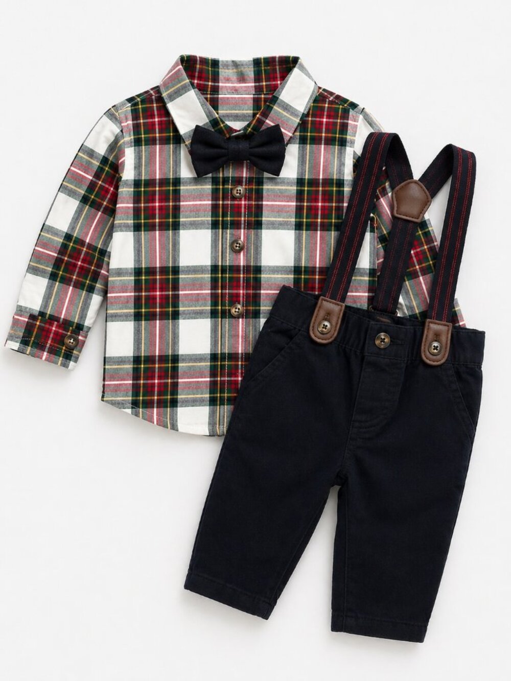 NWT Carter's Baby Boy 2 Piece Christmas Outfit Plaid Shirt Suspenders Holiday